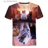 Camisetas para hombres Camiseta divertida para niños Camiseta animada con estampado de gatos felinos en 3D para hombres Tops Hombre de verano Gatos lindos Camisetas Ropa de mujer de gran tamaño Y240321