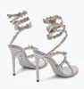 Elegant Rene Caovilla Floral Sandals Shoes Women Flowers Bouquet Strappy Spiral Wraps High Heels Party Wedding Lady Gladiator Sandalias EU35-43