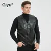 Giyu moda botón frontal chaleco de cuero de imitación hombres Vintage sin mangas masculino PU prendas de vestir exteriores chaleco elegante Tops 240229