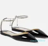 2024 스트랩 레이디 플랫 반짝이는 고급 럭셔리 포인트 발가락 파티 웨딩 신발 EU35-43