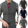 Gilets pour hommes sophistiqué et élégant gris foncé hommes costume gilet vintage chevrons revers revers mince rétro tweed gilet de mariage