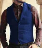 Men's Vests Herringbone Men Vest Grey Pattern Business Waistcoat Notch Lapel Wool Tweed Groomsmen For Wedding Banquet Set