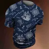 Men's T-Shirts 3D Nautical Print T-shirt Men Compass Pattern Tops Round Neck Ts Oversized Sweatshirt Cool Strtwear Cheap Fashion Clothing Y240314