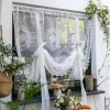 Tende Pizzo francese Tulle trasparente Tende di sollevamento romane Bellissimo fiore bianco TieUp Caffè Tenda corta per la decorazione della porta della cucina personalizzata