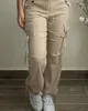 レディースパンツ女性カジュアルカーゴファッションサマーデイリーズボーザーソリッドカラー包帯ポケットデザインドローストリングハイウエストカフ