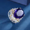 Anel: Safira banhada a ouro em base de cobre, abertura ajustável, anel feminino com diamantes, pedra central, anel de alta qualidade 15*20