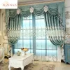 Curtains European Green Chenille Hollow Embroidered Luxury Curtains for Living Room Dining Bedroom Blackout Valance Window Custom Tulle