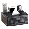 Tissue Boxes Napkins PU Leather Tissue Box Cover Desk Makeup Cosmetic Organizer Remote Controller Phone Holder Home Office Tissue Paper Napkin Holder