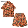 Terno de designer de homens de manga curta camisa floral ins solto havaiano praia shorts casal bonito conjunto de duas peças ie5p