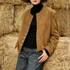 Women's Leather Jackets Women Genuine Clothes Sheepskin Reverse Fleece Round Neck Long Sleeved Single Breasted Casual Coat