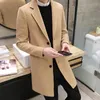 Men's Trench Coats Men Coat Solid Color Knee Length Buttons Overcoat Business Style Woolen For Work