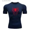 T-shirts voor heren Nieuw compressieshirt Heren Fitness Gym Super Hero Sport Running T-shirt Rashgard Top Sneldrogend Korte Slave Heren T-shirt Y240314