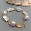 Yygem Natural Nucleated Flameball Baroque Pearl Odlat vit rektangel Pearl Wrap Armband CZ Pave Lobster Clasp 240305