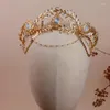 Pinces à cheveux Vintage couronne de mariage pour femmes, bandeau de bal de couleur or, feuille de mariée, diadème frontal, accessoires de pièce de mariée