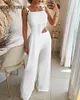 Women's Two Piece Pants Women Outfit 2024 Asymmetrical Thick Straps O-ring Deocr Top & Wide Leg Bootcut Set Two-piece Sets