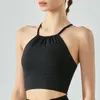 Yoga outfit Luulogo 2024 Sexig sportbh kvinnors buckleless korta underkläder med bröstkuddar halter hals sling fitness topp