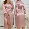 Damen-Nachtwäsche, weiblich, lange Robe, Frühling, Sommer, Nachthemd, Kimono, Bademantel, Kleid, lockere lässige Seide, Satin, Heim-Dressing, Lounge-Ewear