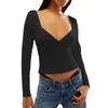 T-shirts Femmes Femmes Slim Fit Chemise Basic Col V Dos Nu Manches Longues Fente Latérale Y2k Crop Tops Tendance Sortir Tee