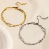 14k Gelbgold Farbe Doppelschicht Fußkettchen für Frauen Mädchen Neuer Trend Beinkette Wasserdichter Schmuck Geschenk Party