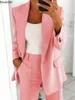 Kvinnors tvådelade byxor 2024Women's Solid Blazers Jacket och sätter 2st Slim Fit Formal Office Ladies Elegant Clothing Set Pieces Ordized