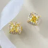 Brincos Primavera Qiaoer 18K banhado a ouro 925 prata esterlina corte radiante 5mm citrino pedra preciosa brincos para mulheres joias de casamento