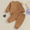 Kleidungssets Baby-Kleidung, passendes Set, langärmelige Waffel-Tops und elastische Hosen, Kleinkind-Trainingsanzüge, Herbst-Outfit