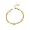 14k Gelbgold Farbe Doppelschicht Fußkettchen für Frauen Mädchen Neuer Trend Beinkette Wasserdichter Schmuck Geschenk Party