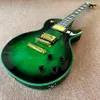 Chitarra elettrica LP, top in acero verde fiammato con cornici nere, tastiera in palissandro, hardware cromato, spedizione gratuita