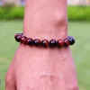 Charm Armband 10mm Red Tiger Eye Pärlor Armband Herr Fashion Natural Stone Handgjorda DIY -smycken Pour Homme