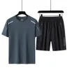 Ensemble de sport décontracté d'été pour hommes, T-shirt à manches courtes et Short, sensation de glace, ensembles deux pièces à la mode pour hommes