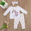 Ensemble de vêtements d'automne pour bébé fille, t-shirt imprimé licorne avec pois, pantalon long, bandeaux, 3 pièces, nouvelle collection, 2026248