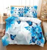 Set di biancheria da letto Moda 3D Blue Butterfly Set Colorfyl Copripiumino Federa Morbida trapunta Biancheria da letto king size8909572