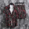 Strandblumen-Kurzarmhemd für Jungen, cooles und hübsches Ankleideset, trendige Marke, Hawaii-Strandurlaubsstil, lässig, zweiteilig