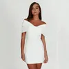 Casual Dresses Women Dress Solid Color Elegant Off-Shoulder Prom med Bow Detailing Slim Fit för Summer Evening Parties Women's