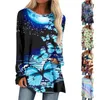 Etniska klädkvinnor Turtle Neck Long Sleeve Tops Women 3D Digital Printed Spring and Autumnround Raglan Tee