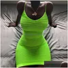 Gatastilklänningar Cryptographic Neon Green Fashion Ruched Spaghetti Strap Women039s Dress Bodycon Summer Y STEnveless Mini Dresses Dhmre