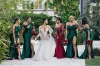 Custom Emerald Green Side Split Bridesmaid Dresses Difference Neckline Long Beach Wedding Party Guest Gowns Plus Size 0314