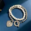 Bracelets Necklace Silver Plated Pearls Bead Chain lock Bracelet Jewelries Letter wedding gift factory wholesale With Free dust bag