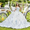 Luxo floral lantejoulas laço arco quinceanera vestidos de baile fora do ombro 3d flores doce 15 aniversário