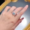 Cluster Rings Spring Qiaoer 6 8 MM Asscher Cut Aquamarine Gemstone Vintage 18K Gold Plated 925 Sterling Silver Ring For Women Fine Jewelry