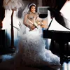 2024 Plus Size Abito da sposa a sirena per la sposa Abiti da sposa Scintillanti di lusso con paillettes a specchio Abiti da sposa Increspature Perle Abito per donne nere africane NW136