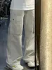 Calças de brim femininas japonês streetwear harajuku moda baggy branco calças de carga larga hip hop solto casual all-match calças mori menina y2k