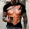 Мужские футболки 2024 Футболка с мышцами для мужчин с 3D принтом на животе Модная индивидуальная футболка с коротким рукавом и круглым вырезом Y2k Топ Летняя уличная одежда Camisetas