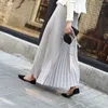 Skirts Summer Women Long Pleated Skirt Green Korean Style Solid Large Size High Waist Elastic Female Office Lady Fitted