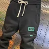 Pantalon pour homme, cordon de serrage, taille élastique, épais, peluche, bande à la cheville, ample, couleur unie, Long, Streetwear, hiver