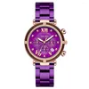 Relógios de pulso relógio para mulheres relógios vendendo produtos moda feminina três olhos calendário banda de aço quart