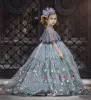 Niedliches Tüll-Ballkleid für Blumenmädchenkleider, Spitzenapplikation, Stehkragen, Strasssteine, Festzug-Kleid für Kinder, bodenlang, Mädchen-Geburtstagsparty