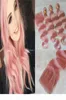 Brazylijska fala ciała Virgin Human Hair Pakiety z koronkowym zamknięciem Baby Pink Kolor Niezwypięte remy Włosy Wydłużenie Rose Gold T4411047