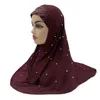 Vêtements ethniques Haute Qualité Taille Moyenne 70 60cm Musulman Amira Hijab avec strass Perles Tirez sur l'écharpe instantanée islamique Head Wrap Priez