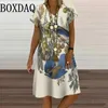 Vestidos casuais 6xl plus size roupas femininas vintage pintura pássaros impressão vestido de manga curta verão solto v-pescoço pulôver feminino sundress